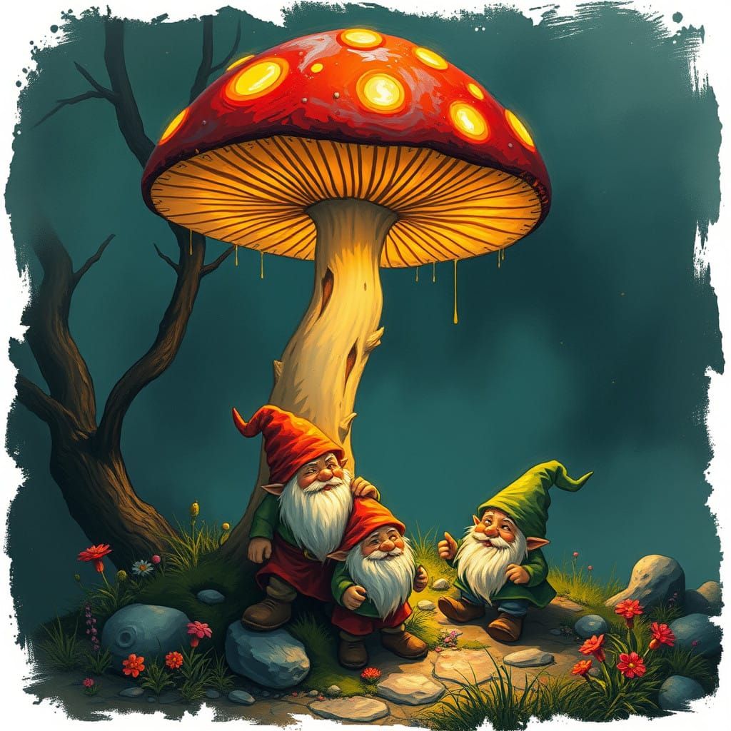 Mystical Dwarfs Bask in Ethereal Mushroom Glow