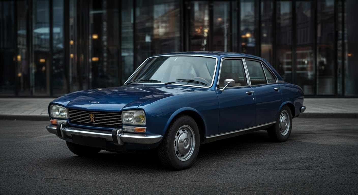 1973 Peugeot 504 Sedan in Cityscape, Hyperrealistic
