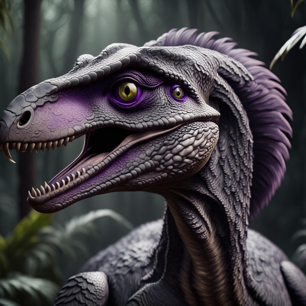 Detailed Black Velociraptor with Purple Eyes