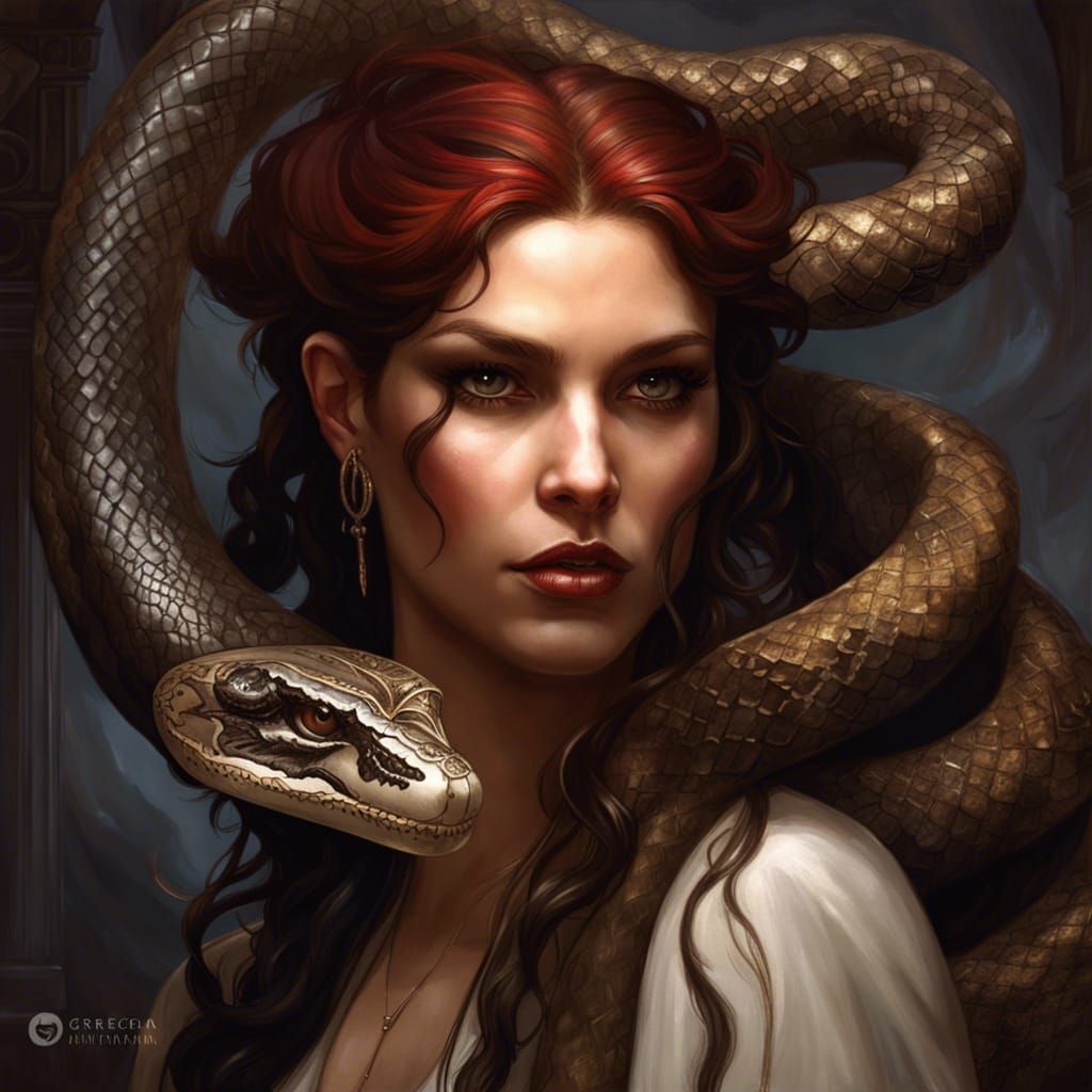 Lilith and Serpent in Art Nouveau Style