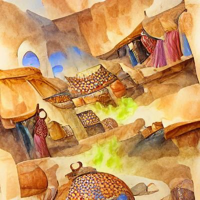Bronze Age Bazaar Watercolor Illustration