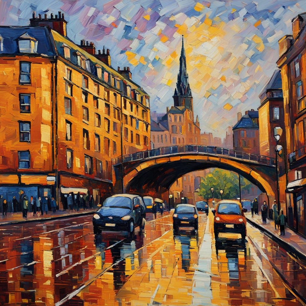 Glasgow Cityscape in Expressionist Neo-Impressionism Style