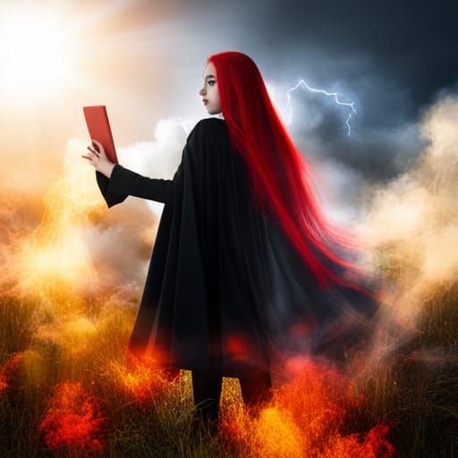 Creepy Teen Witch with Smoking Book