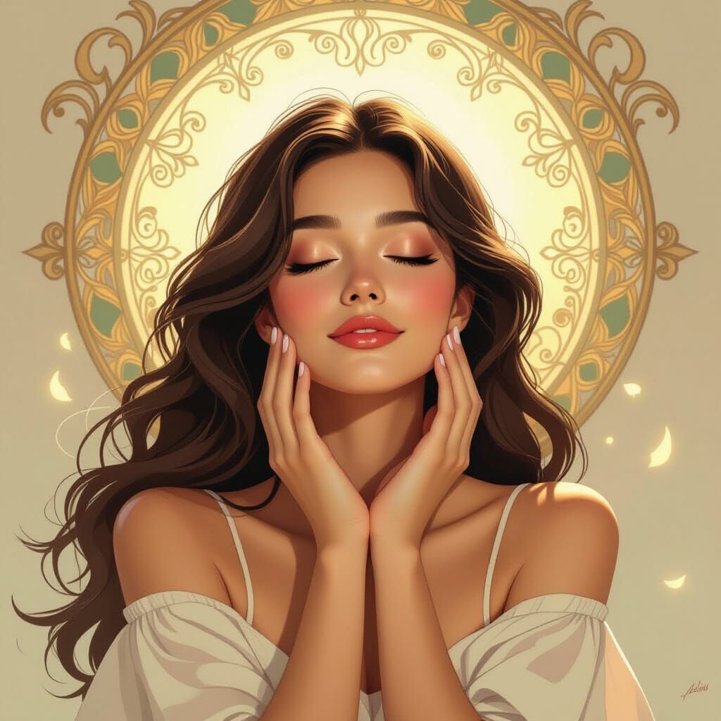 Serene Woman in Dreamy Art Nouveau Style