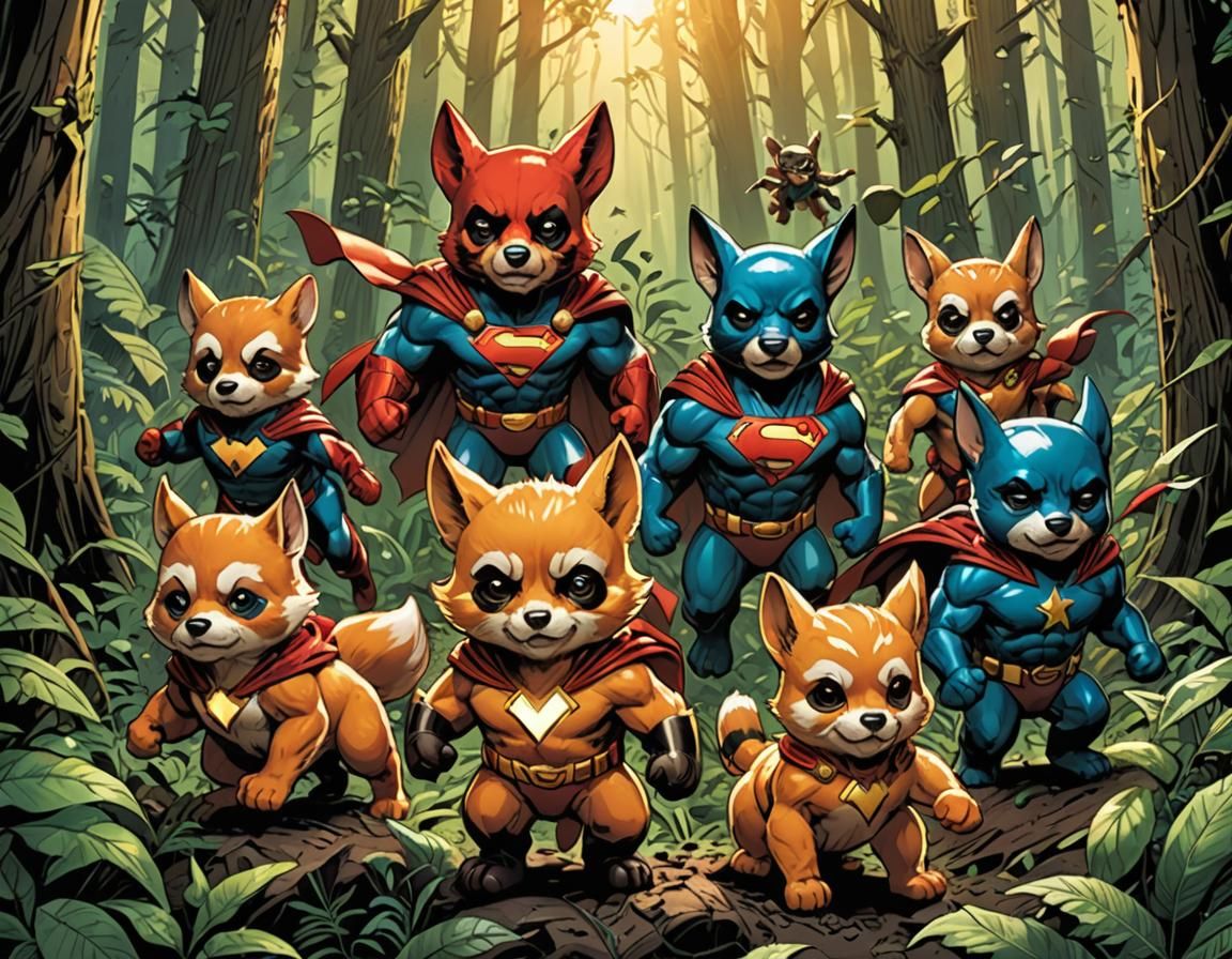 Baby Animal Superheroes Save the Forest, Comic Book Art