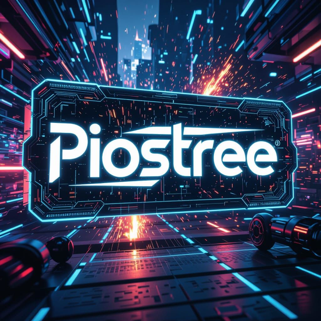 Futuristic Gaming Art with Neon Accents and "Piostree"