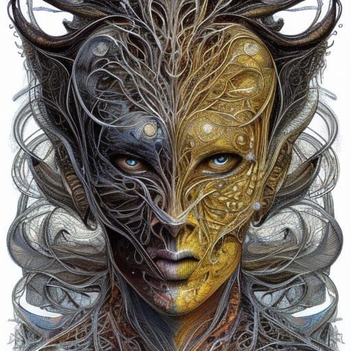 Humanoid Gold Filigree Mutation Portrait