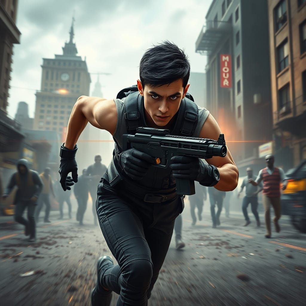 Futuristic Survivalist in High-Speed Escape