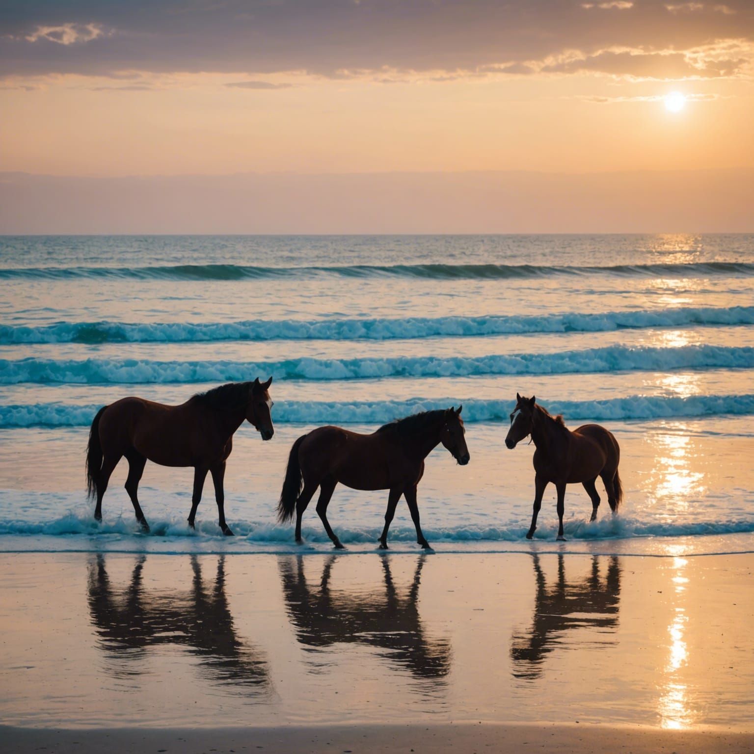 Horses Gallop Freely on a Sunny Beach