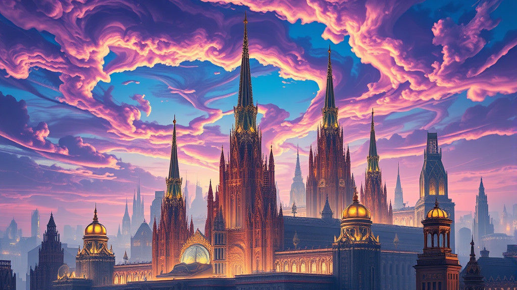 Ethereal Metropolis with Futuristic Art Deco Architecture