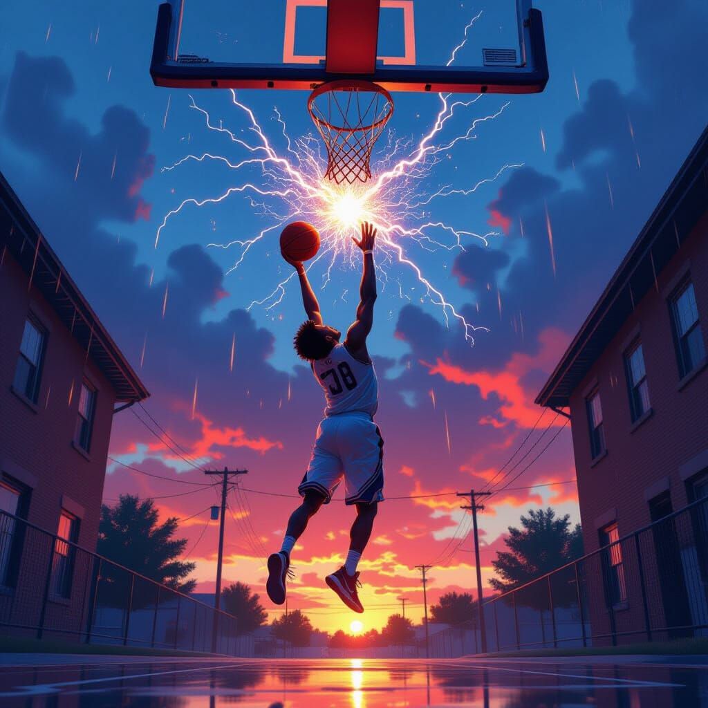 Electrifying Alley-Oop Against Sunset Sky
