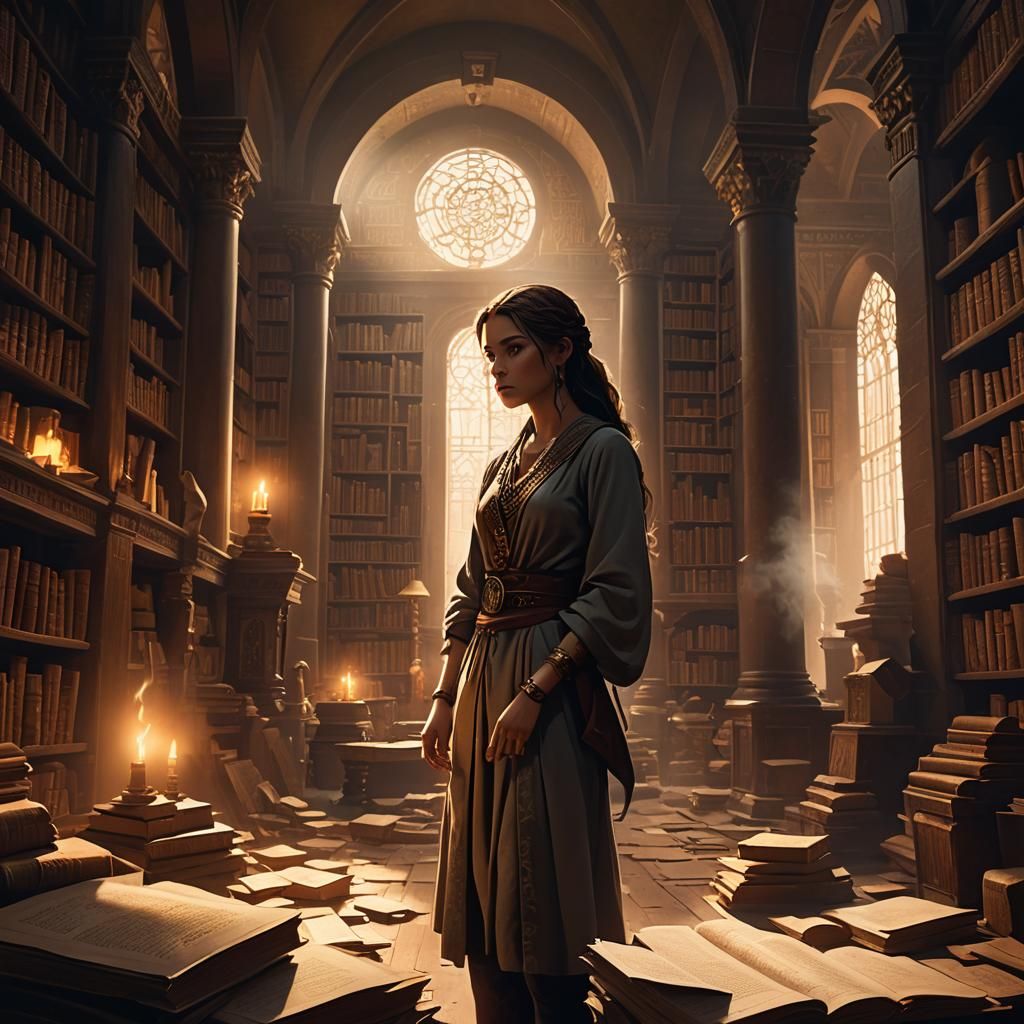 Mystical Annie in Ancient Library Concept Art