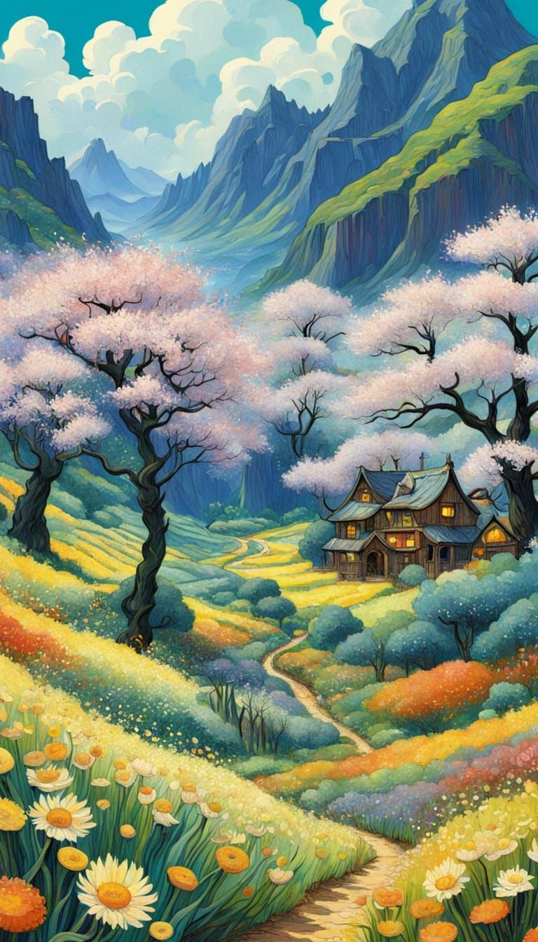Whimsical Sci-Fi Fantasy Landscape in Studio Ghibli Style