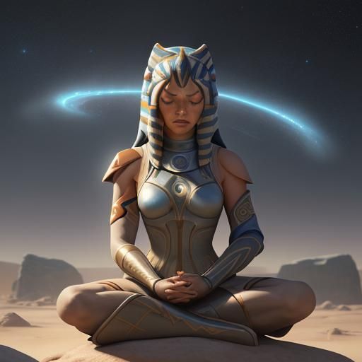 Ahsoka Tano Meditating in Desert Landscape
