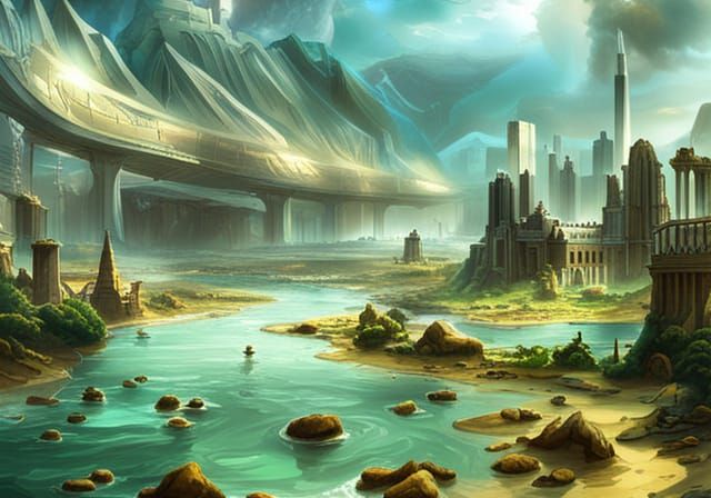 Vibrant Post-Apocalyptic Cityscape Reclaimed by Nature