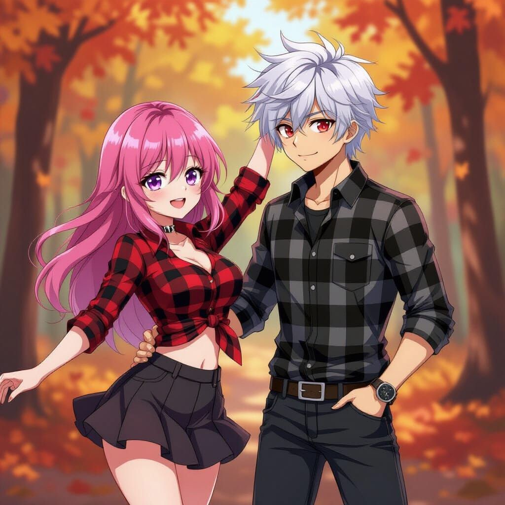 Anime Couple Dancing in Autumn Forest