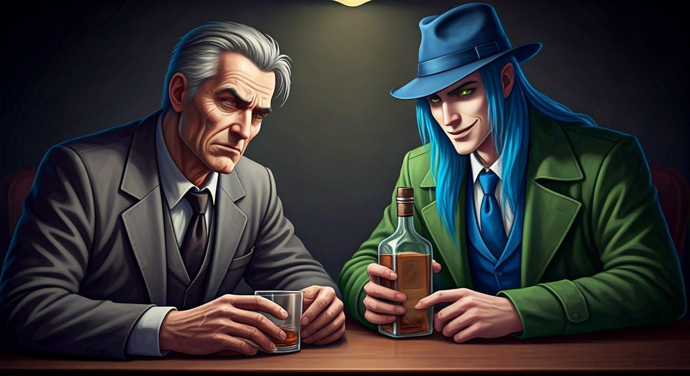 Dramatic Detective Confrontation in Gothic Fantasy Style