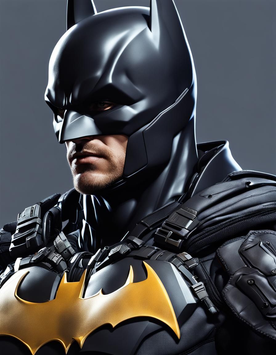 Man resembling Jensen Ackles as Batman in tactical suit.