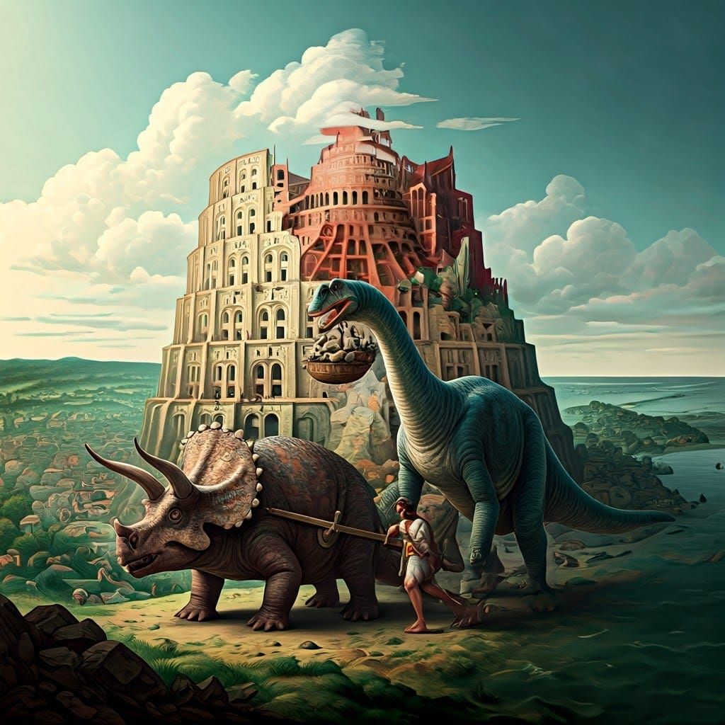Tower of Babel Construction with Dinosaurs
