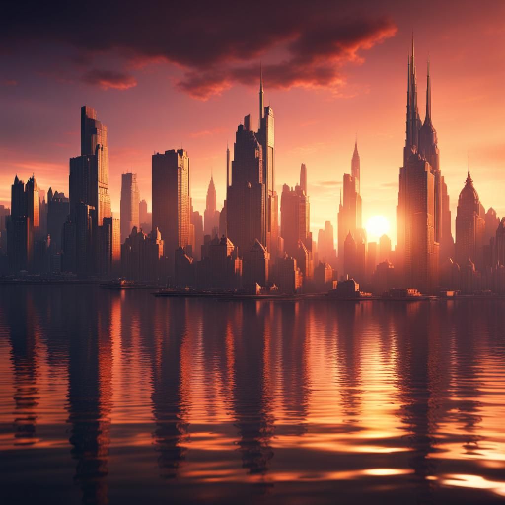 Sunset Cityscape Fantasy Concept Art