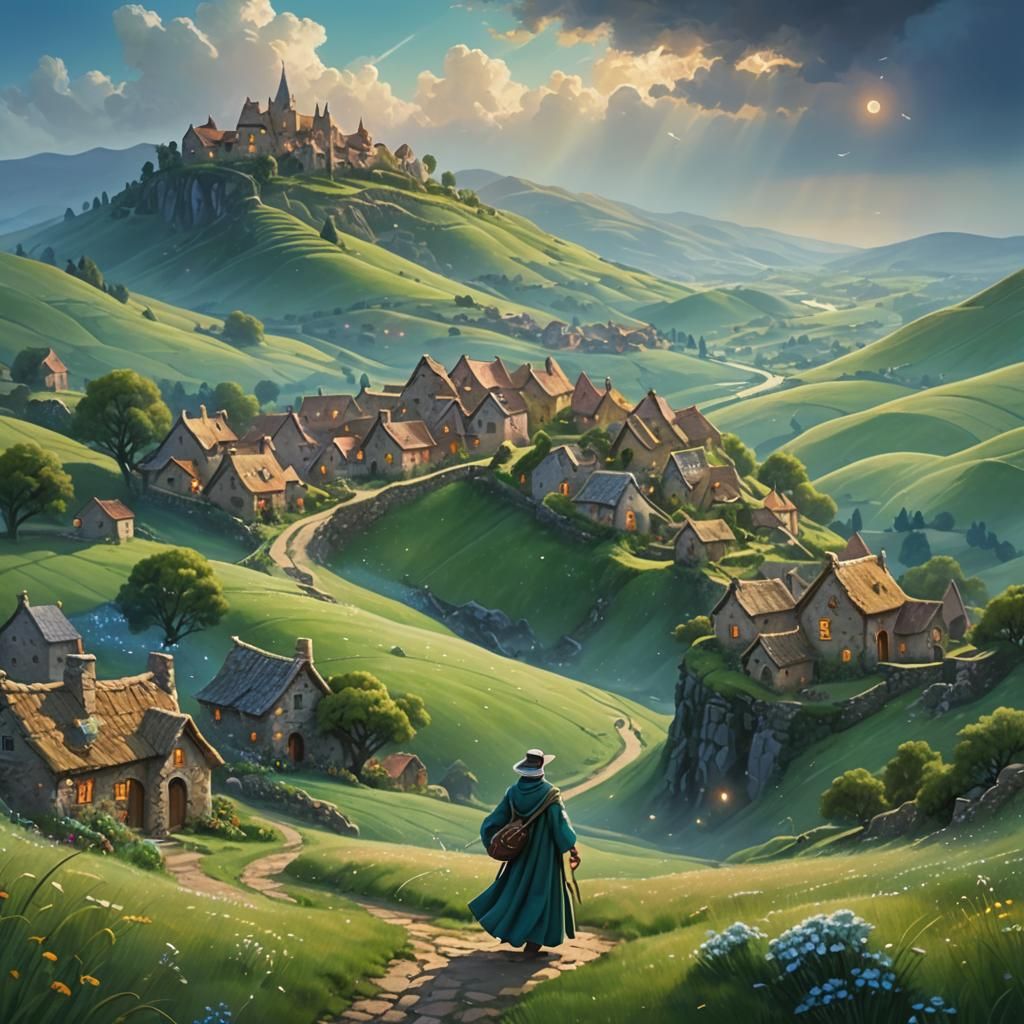 Ethereal Irish Landscape with Dancing Fairy Lights