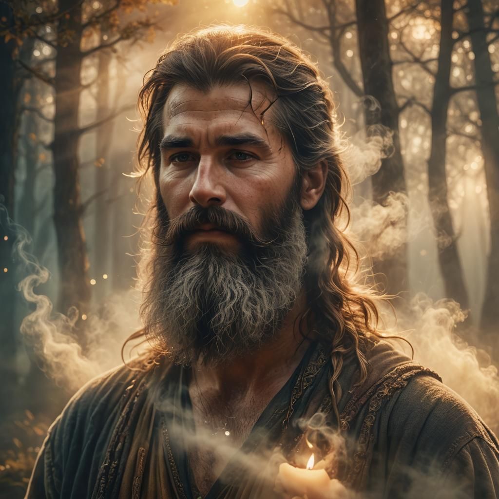 Mystical Bearded Man in Ethereal Portrait