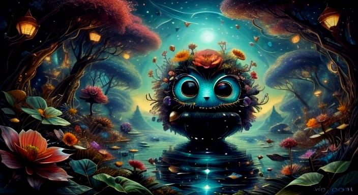 Surreal Forest of Adorable Blue Flower Monsters