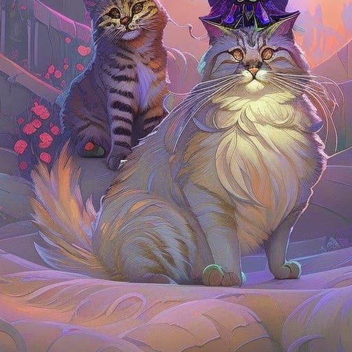 Floofy Cat in Pastel Style Inspired by Potter