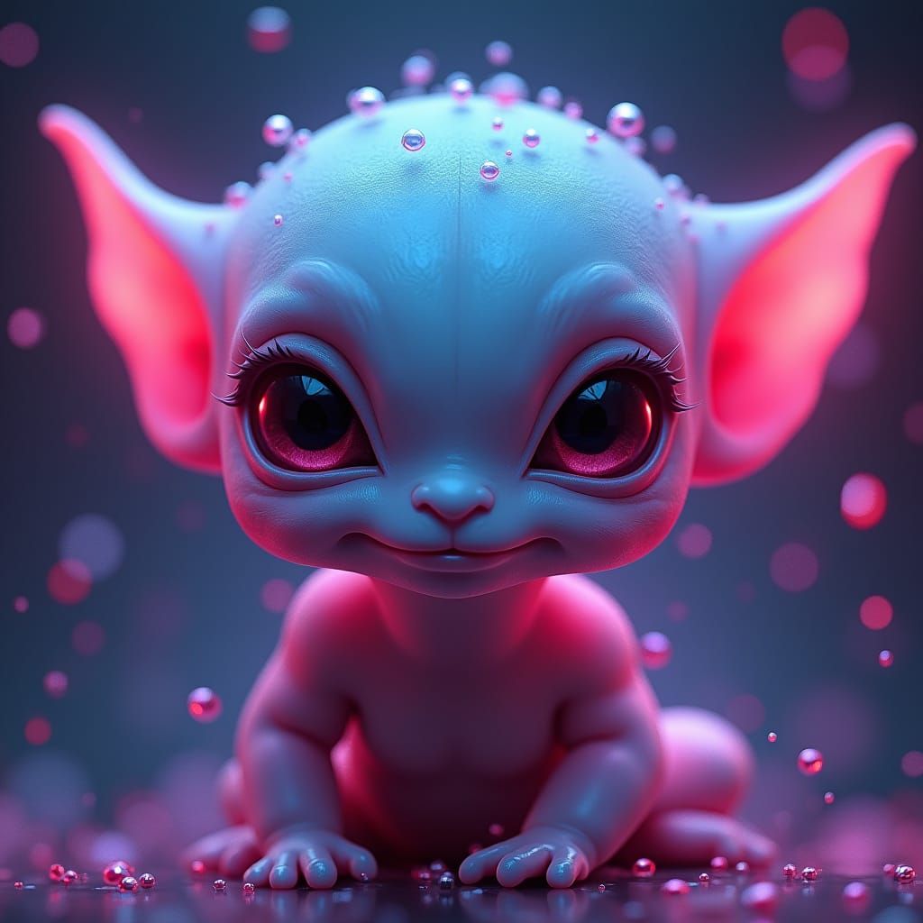 Cute Fluorescent Baby Alien Portrait in Neon