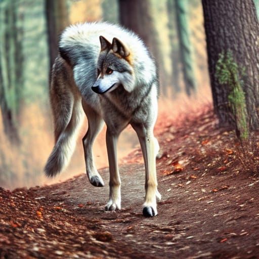 Wolf and Hooded Rider in Forest