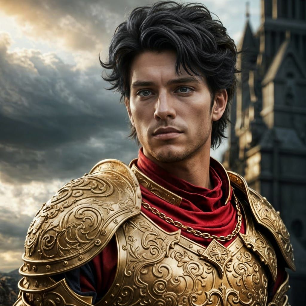 Teen Model in Gold Armor: Digital Matte Painting