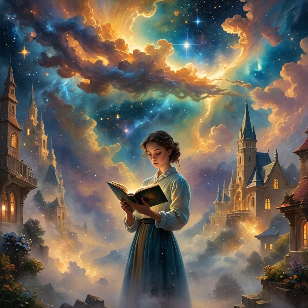 Nebula Reader in an Ethereal Impasto Dreamscape