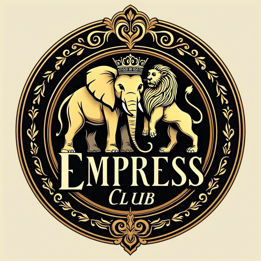 Empress Club Logo with Regal Elephant and Lion Crest