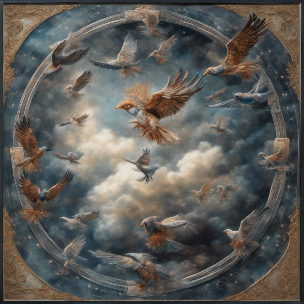 Birds Flying Through Stormy Moonlight Night