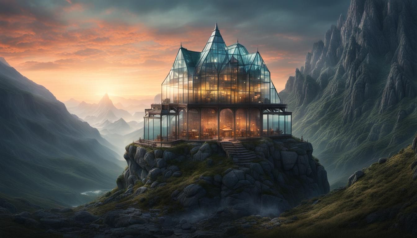 Glass Castle Inside Mountain at Dawn