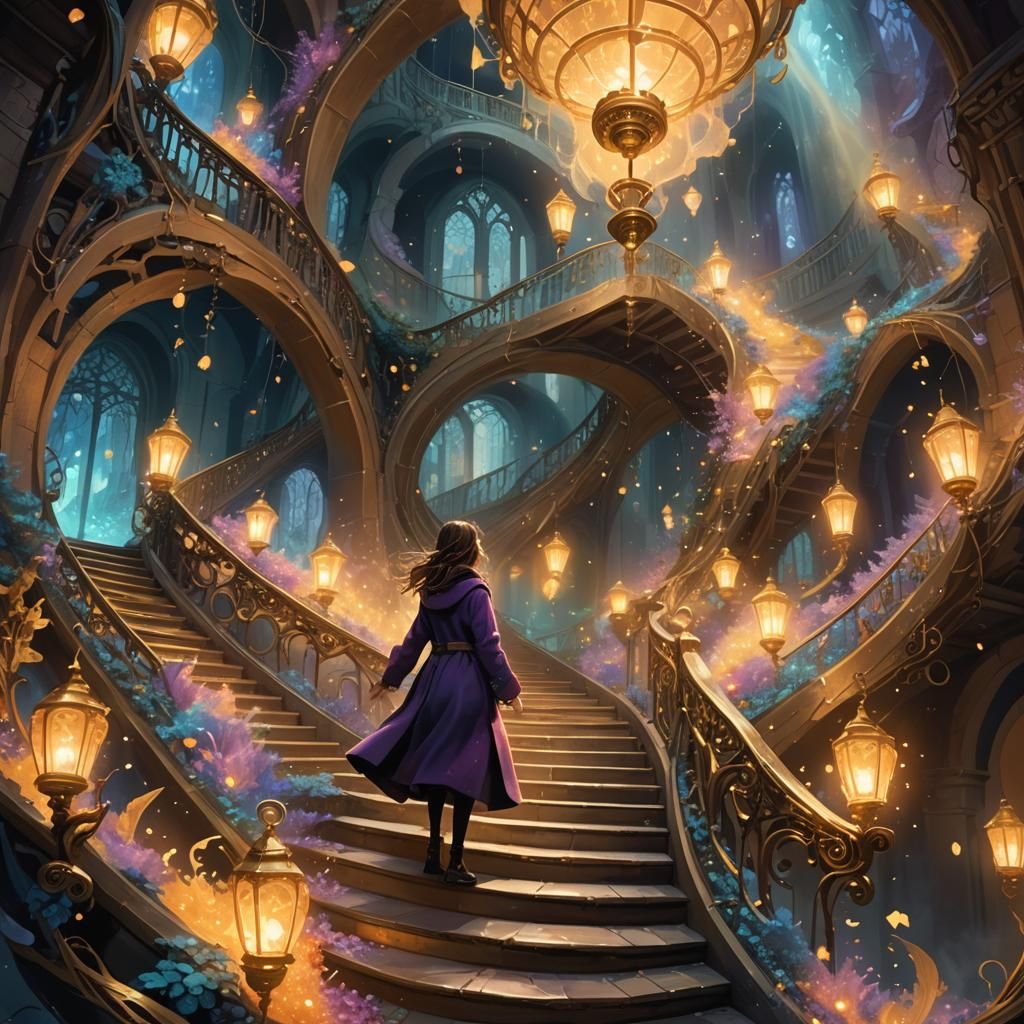 Girl Falls into Mystical Dreamscape: Stylized Concept Art