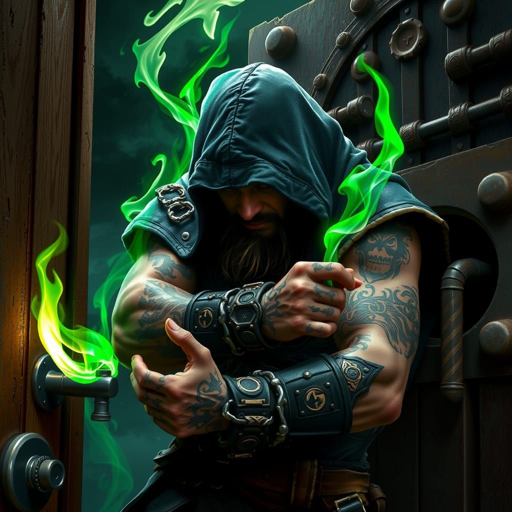 Half-Orc Thief and Approaching Green Flame