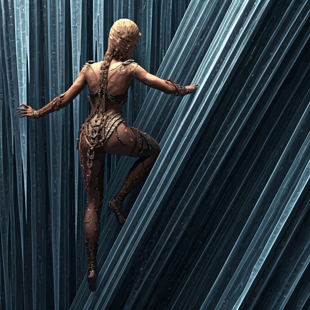 Glamorous Figures Climb Ice and Fire Walls in Abstract Style