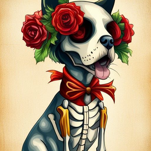 Charming Skeleton Dog Illustration