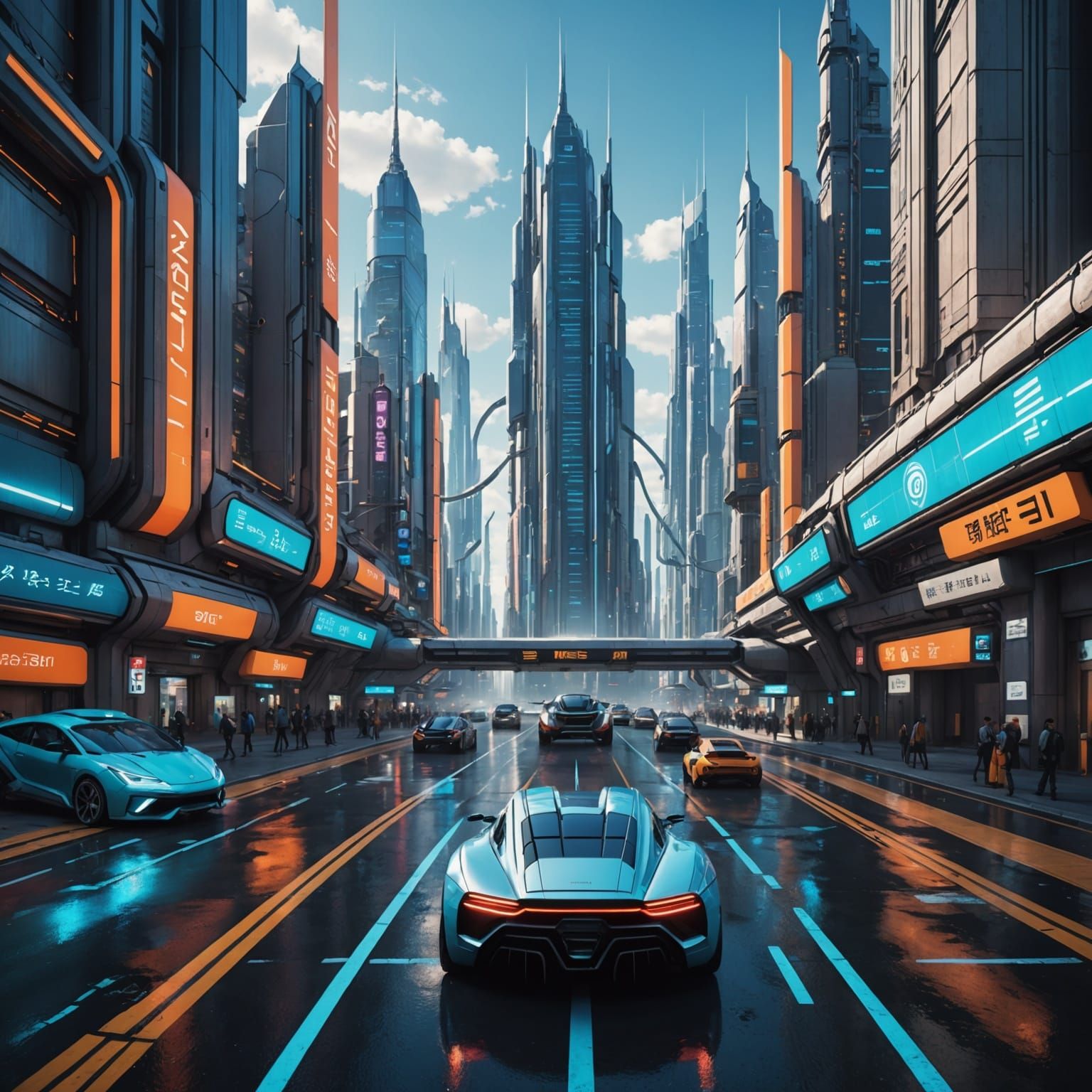 Hyperrealistic Futuristic Cityscape by Cyberpunk Artist
