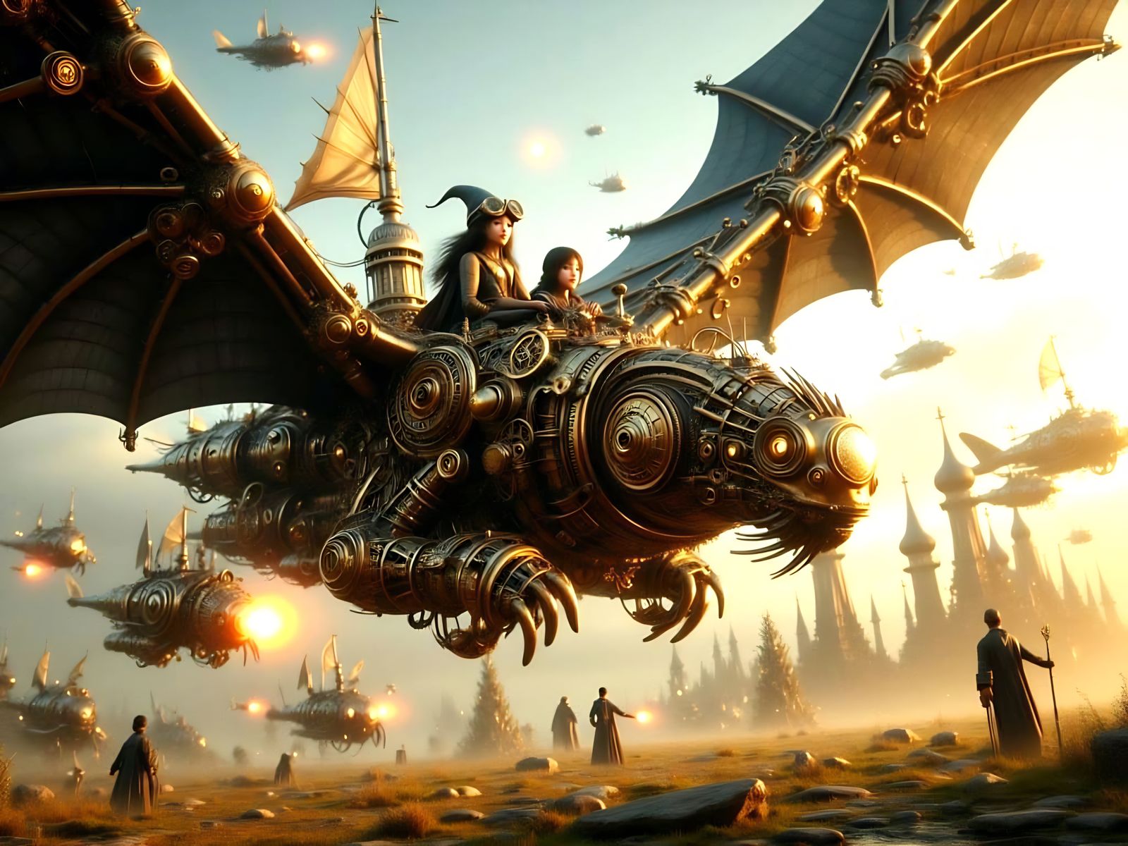 Steampunk Dragon Chases Down Enemy Jet in Dramatic Skirmish