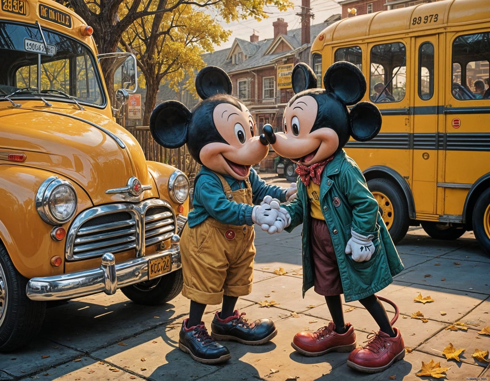 Tender Moment of Mickey's School Day in Classic Style