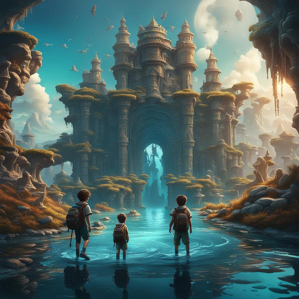 Mythical Water Safari Adventure in Matte Painting Style