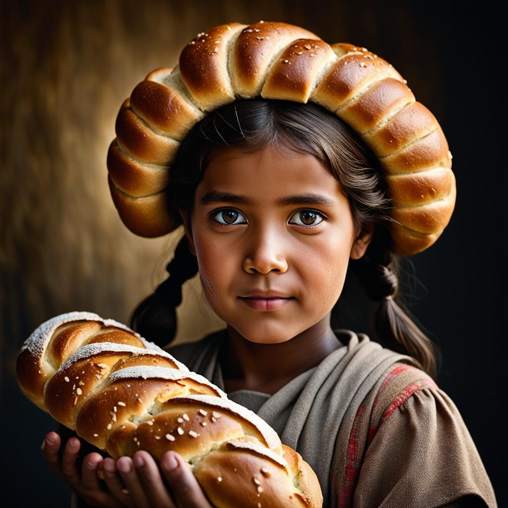 Little Girl Holds Hot Bread: Professional Portrait