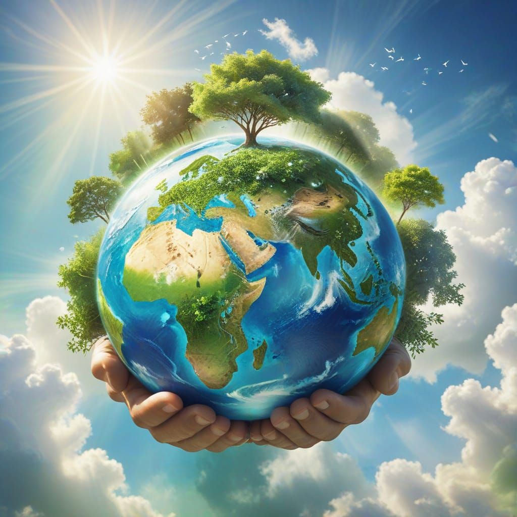Inspiring Digital Art: Earth Globe with Thriving Nature
