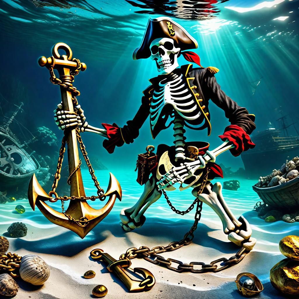 Hyper-Realistic Pirate Skeleton on Sea Floor