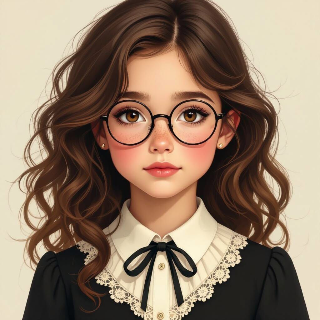 Girl in Light Academia Attire as Soft Pastel Drawing