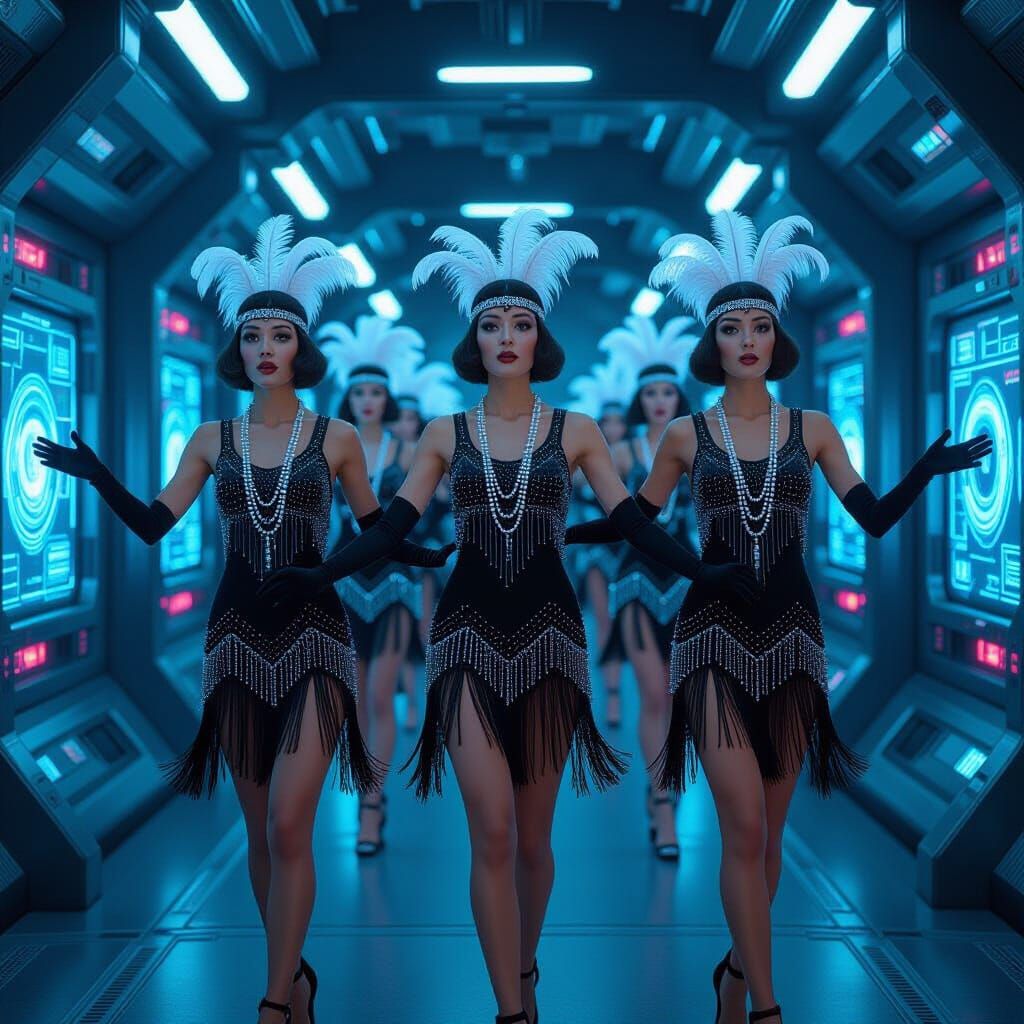 Flapper Girls in a Futuristic Space Station
