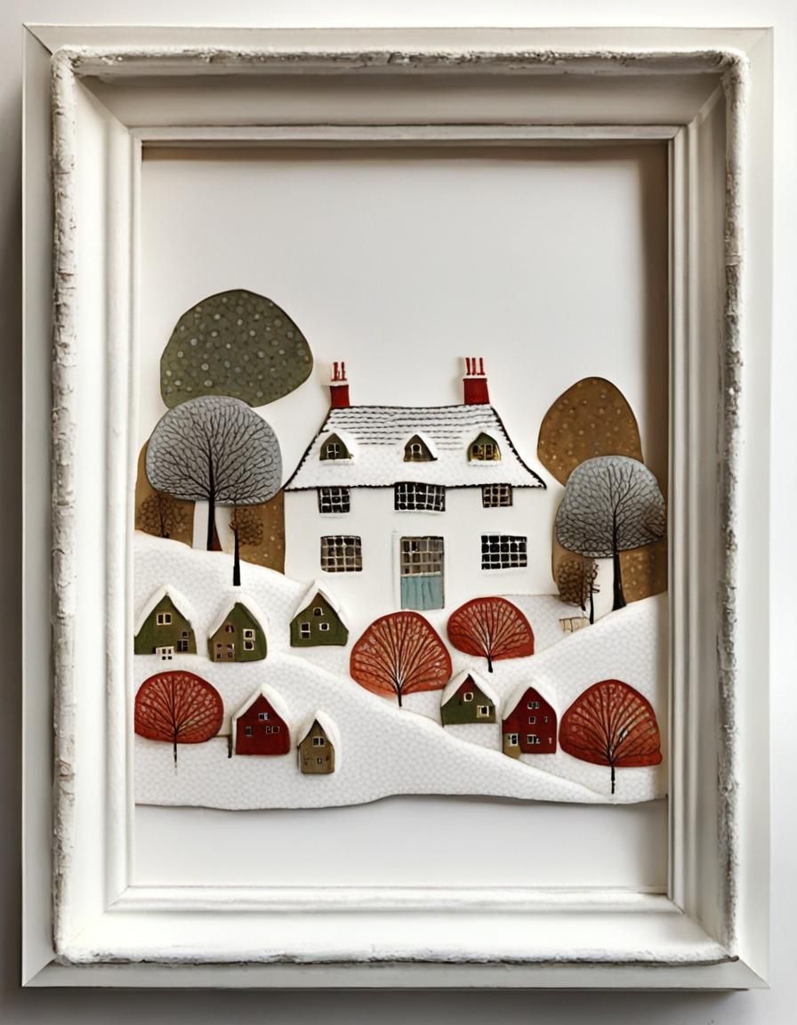 Winter Cotswold Cottage Garden Folk Art