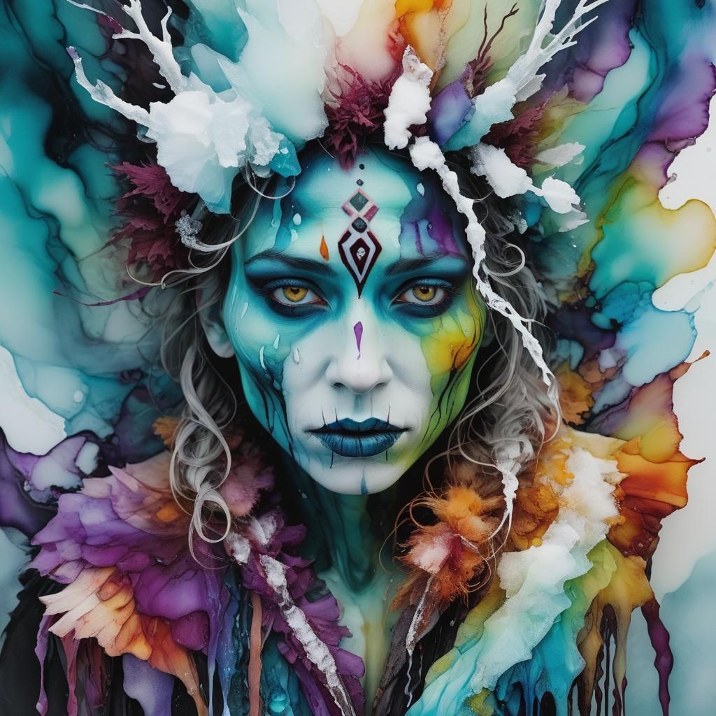 Arctic Witch Doctor in Flowing Alcohol Ink